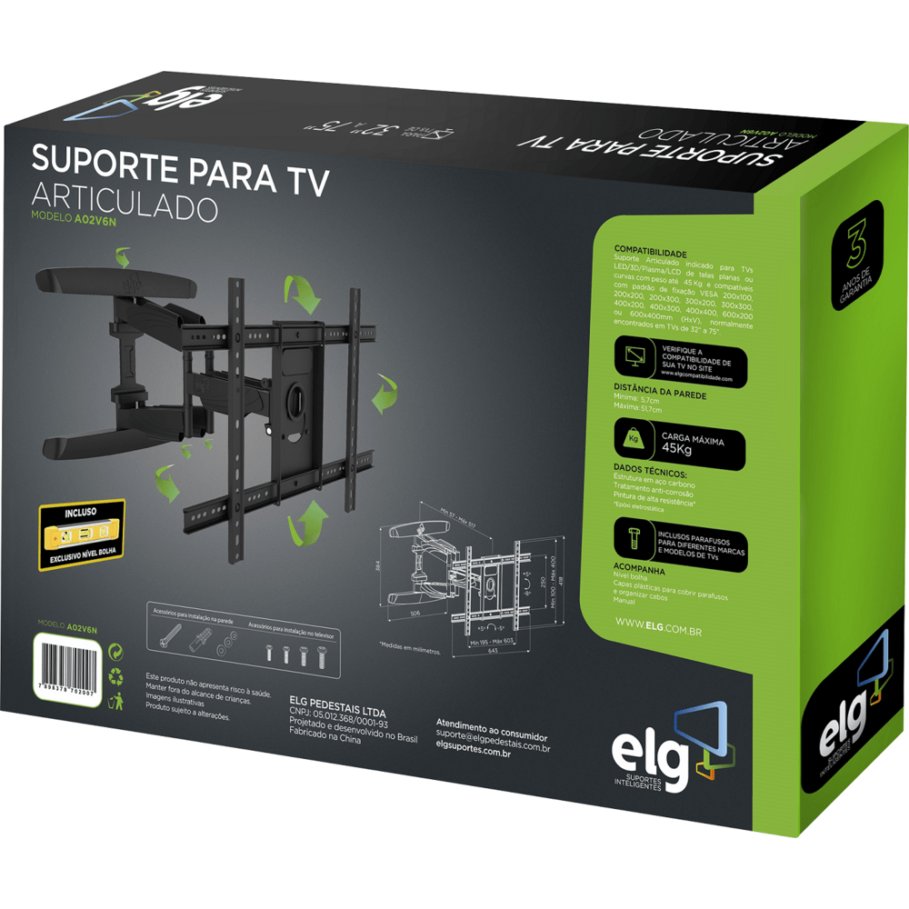 SUPORTE ARTICULADO ELG A02V6N 32" A 86" VESA 600