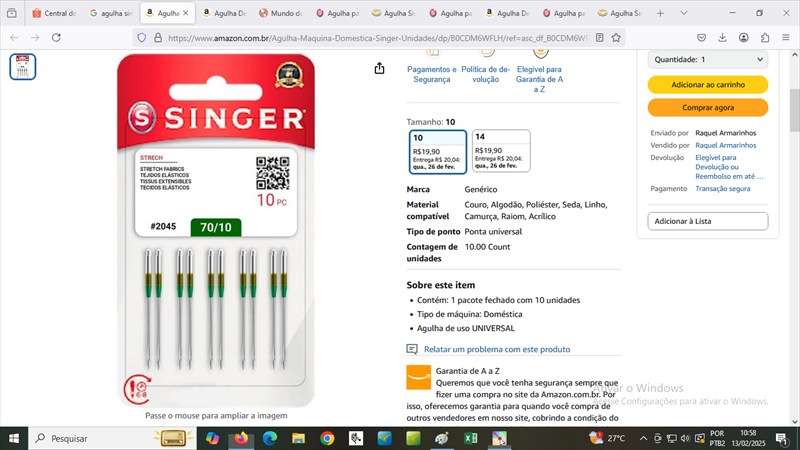 AGULHA SINGER 10UN 2045 70/09